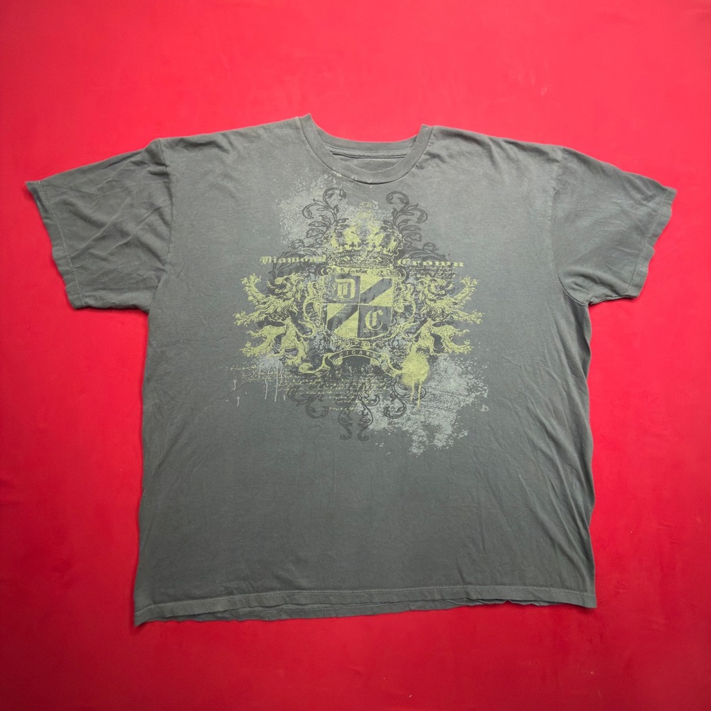 VINTAGE Y2K STYLE Diamond Crown Cigars Graphic T-Shirt Mens XL Gray Crest Lion T